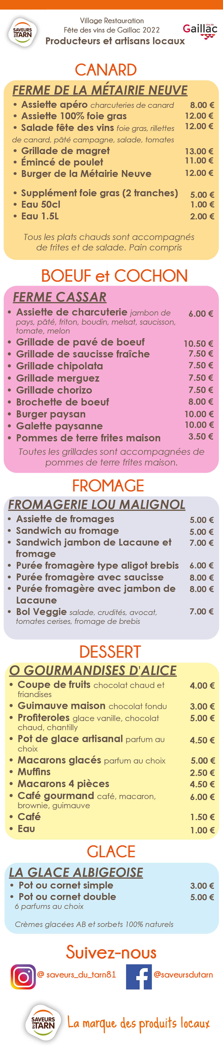 Menu fête des vins