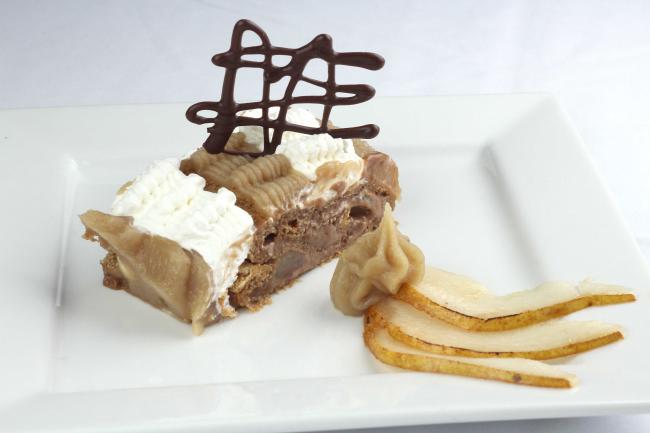 bûche de pain d'épices, poires et chocolat